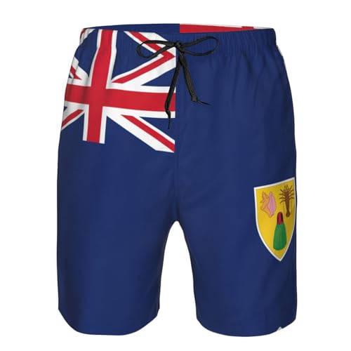 nanger Flag of The Turks and Caicos Islands Men'S Swim Trunks Quick Dry Shorts Bathing Suit with Pockets, for Beach, Summer4