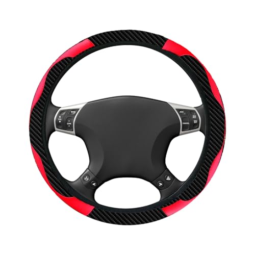 BEYPOVK Car Steering Wheel Cover, Anti-Slip Breathable Carbon Fiber PU Leather Steering Wheel Protector, Universal Microfiber 15 inch Car Interior Accessories (Red)