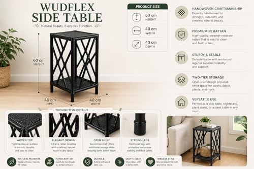 Image of Multi-Purpose Side Table 2-Tier for Living Room, Bedroom & Office - Wooden Top End Table with Storage Shelf, Modern Corner Piece