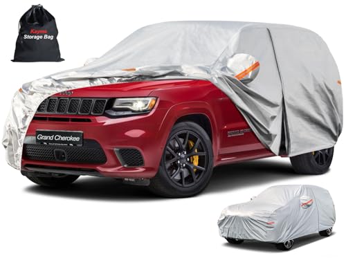 Kayme 6 Layers SUV Car Cover Custom Fit for Jeep Grand Cherokee (2010-2025) Waterproof All Weather for Automobiles Outdoor Full Cover Rain Sun UV Protection.Silver