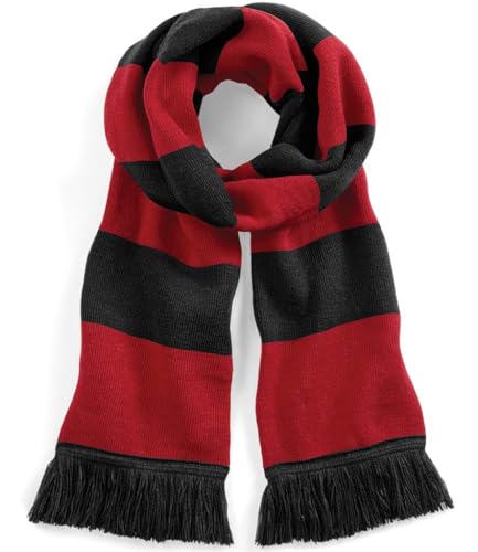 ASVP Shop Stadium Scarf – Double-Layer Acrylic Tassel Scarf, Unisex Football & Rugby Team Winter Accessory, One Size (Black/​Classic Red)