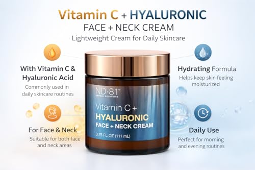 Genérico Vitamin C + Hyaluronic Face & Neck Cream, Lightweight Moisturizing Cream, Daily Skincare, 3.75 Fl Oz