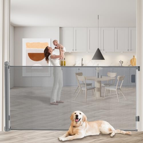 Muaket Retractable Stair Gate, Extendable Baby Barrier Gate 300cm Extra Wide, 89cm Tall, Stair Safety Gate Roll for Babies Pets, One Handed Operation Gate for Stairways, Hallways, Indoor, Outdoor