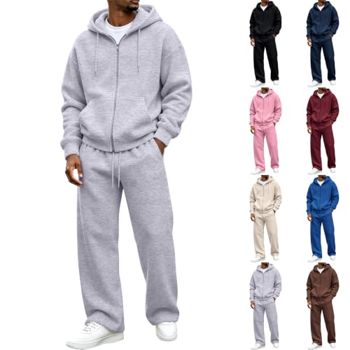Sweat Suits Men 2 Piece Set Fleece Zip Up Jacket Wide Leg Sweatpants - image 1
