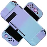 Dockable Case for Nintendo Switch - COMCOOL 3 in 1 Protective Cover Case for Nintendo Switch and Joy-Con Controller with Screen Protector and Thumb grips - Purple and Cyan