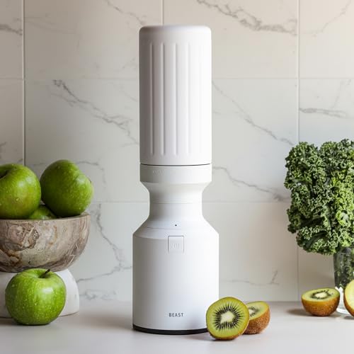 Image of Beast Mighty 850 Stainless Steel | Compact Personal Blender | Extra Vessels | Keeps Blends Cold | Smoothies, Shakes, Sauces, Dips | Portable Straw Caps and Lids | 850W (Cloud White)