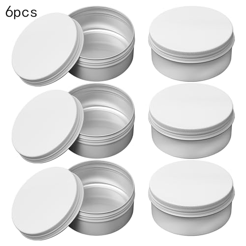 Image of Othmro 6Pcs 5.1oz Metal Round Tins Aluminum Tin Cans Jar Refillable Containers 150ml Tin Cans Tin Bottles Containers with Screw Lid for Salve Spices Lip Balm Tea Candies White 83x38mm