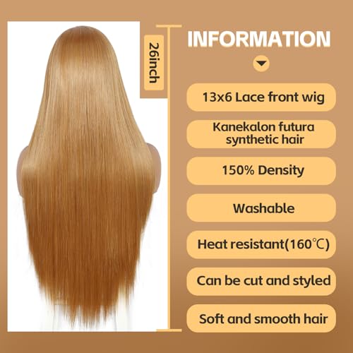 Sapphirewigs 13x6 Brown Straight Lace Front Wigs Long Straight Wig for Women Lace Front Synthetic Hair 150% Density Party Daily Wear Heat Resistant 26inch - Image 2