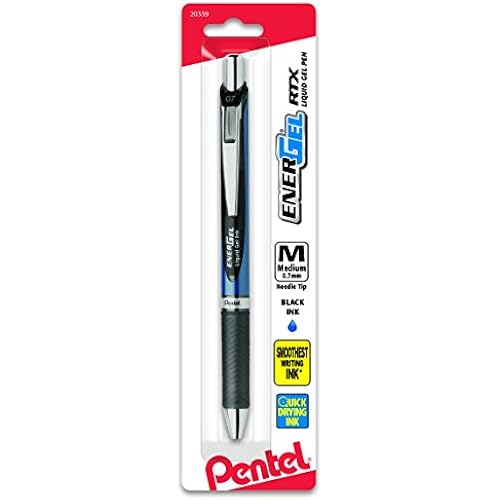 Pentel EnerGel Deluxe RTX Retractable Liquid Gel Pen, 0.7mm, Needle Tip, Black Ink, 1 Pack (BLN77BPA)