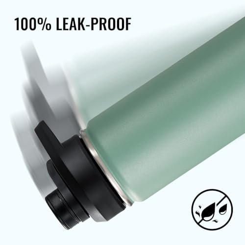 Image of Fijinhom Insulated Water Bottle with Handle, 304 Stainless Steel Water Bottles with Wide Mouth, Double Wall Vacuum Sports Water Bottle, BPA Free, Keep Cold and Hot, 24 Ounces, Forest Green