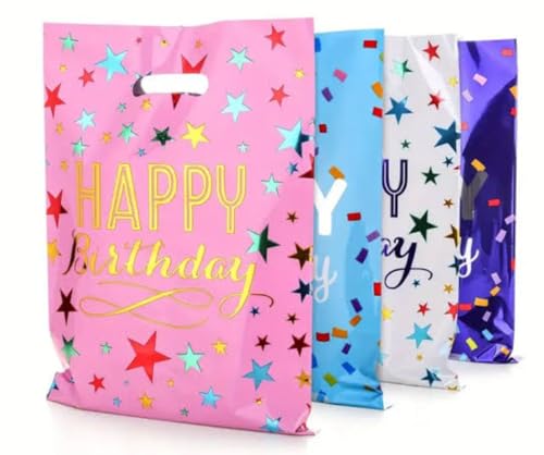 Image of VRB Dec 24pcs Foil Guddy Bags, Happy Birthday Party Return Gift Bags for Boys & Girls, Mixed Colors (24pcs)
