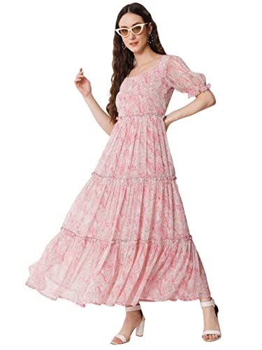Image of ALL WAYS YOU Women's Casual Tie-Dye Half Sleeve Poly Georgette Ankle Length Dress for Women (A2107DRPR412)