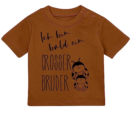 Baby Tshirt in Braun 0-36 Monate mit Druck T-Shirt mit Spruch Ich Bin Bald EIN großer Bruder Marienkäfer Ankündigung Einer Schwangerschaft Kurzarm Bio Baumwolle