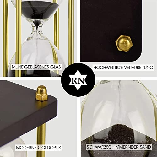 Image of 10 Inch Sand Timer with Wooden Base & Black Sand | Handmade Nautical Hourglass 30 Minute Approx | Decorative Sand Clock for Dining Room, Study, Kitchen, Yoga, Office & Gift Use