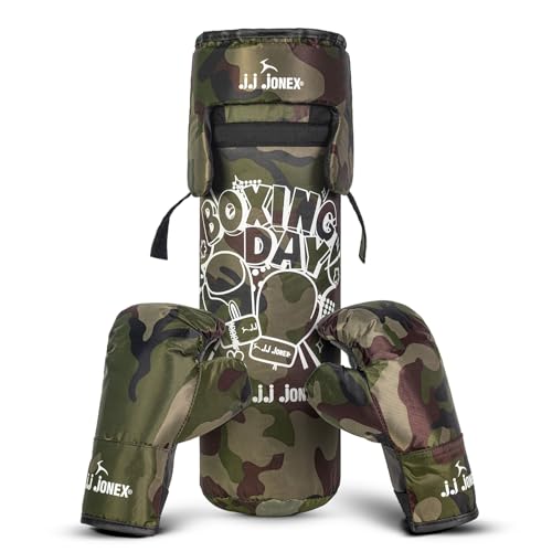 Image of JJ Jonex Sports Kids Boxing Punching Bag Set - Heavy Boxing Bag, Gloves, MMA, Home Gym & Martial Arts Training Equipment | for Boys & Girls for Age 3 4 5 6 7 8 Years | Camouflage Color |