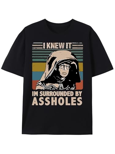 Spaceballs Movie Quote Cotton Tee - Surrounded by Assholes Graphic Shirt - Men's Retro Humor Top (Black, S-XXXL) (Medium,Black)