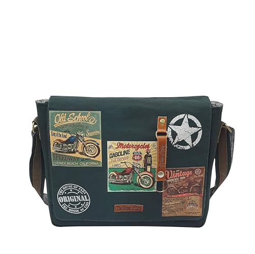 Image of The House of tara Cotton Canvas Messenger Bag for Men and Women | Printed Crossbody Sling Bag With Laptop Compartment (Upto 15.6 Inch), Broad Adjustable Straps & Waterproof Inner Lining (Blue)