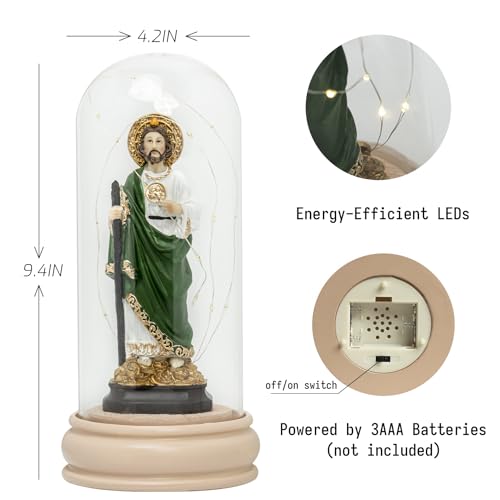 Estatua de San Judas con luz LED en cúpula de vidrio miniatura 2