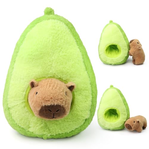 LHOEST Capybara Kuscheltier Avocado Groß 35 cm Capybara Plüschtier Plushie 2 In 1 Süßes Wasserschwein Kuscheltier Stofftier Wasserschwein Lustige Kuscheltiere Mädchen Kinder Plüschspielzeug Geschenke