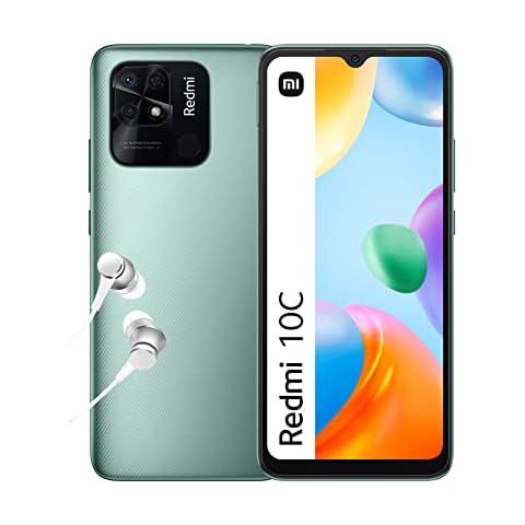 Xiaomi Redmi 10C Smartphone + Kopfhörer (3+64GB, 6.71” DotDrop Display, Snapdragon 680, 5000mAh mit 18W HyperCharge) Grün Cover