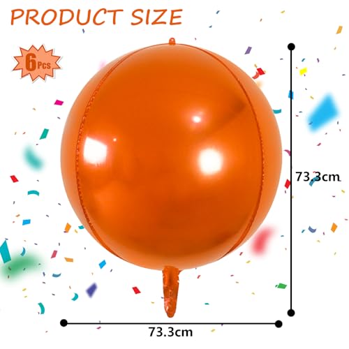 Image of Laacky's Round 4D Orange Mylar Balloons - 22 Inch, 6 Pack | Metallic Halloween Balloons for Orange Decorations