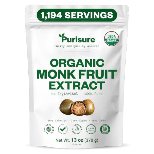 Organic Monk Fruit Extract, Pure Monk Fruit Sweetener with No Erythritol, Zero Calorie Sugar Substitute, Powdered Sweetener for Keto and Paleo Diets, 370g(13oz), 1194 Servings