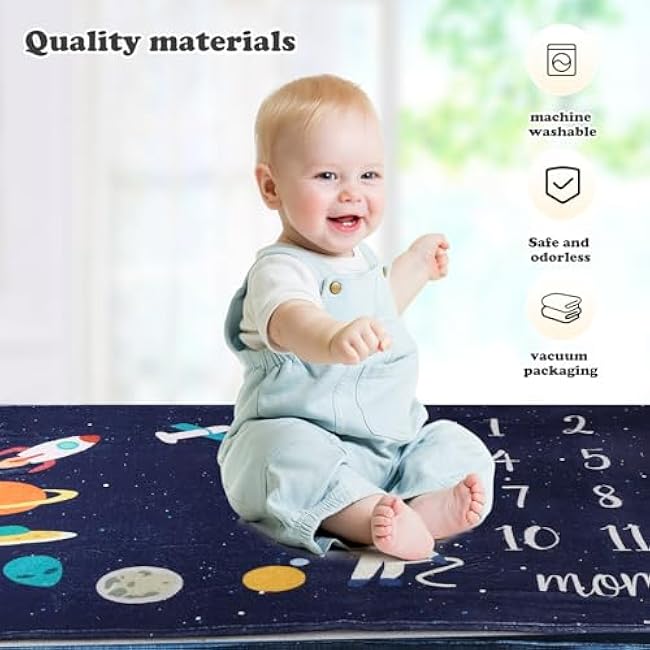 Baby Monthly Milestone Star Astronaut Boy Blanket - Newborn Swaddle, Party Favors, Photography Backdrop Props, Dark Party Supplies 40 * 50IN