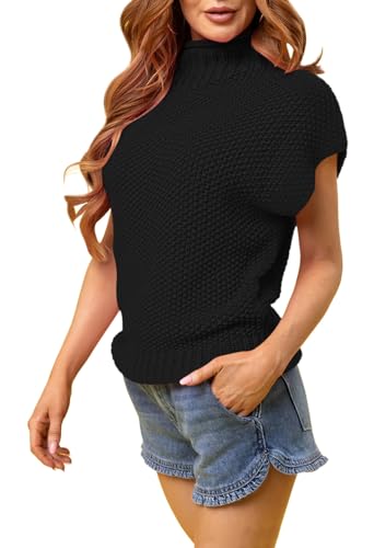 Pink Queen Women's 2025 Fall Mock Neck Sweater Vest Cap Sleeve Pullover Knit Tops3