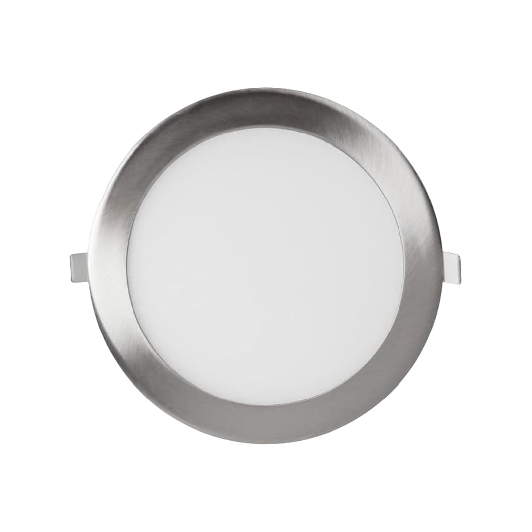 Placa LED de Techo 20W 2000 Lúmenes, Redondo Φ220mm SuperSlim Empotrado Downlight LED Marco Plata Luz Fría 6000k (PACK 5)