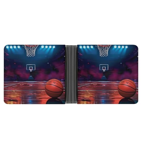 Basketball Sports Funny Men's Slim Bifold Wallet with Multiple Card Slots Front Pocket Purse
