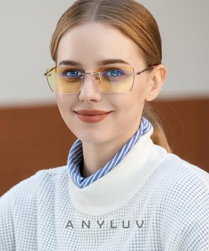 Image of ANYLUV Rimless Blue Light Glasses for Women /Men, Fashion Lightweight Blue Light Blocking Glasses with Stylish Metal Temples