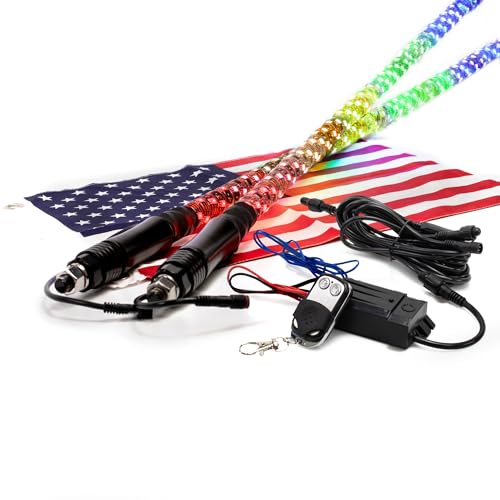 Image of True MODS 2pc 6ft Spiral RGB LED Whip Light for UTV ATV [Bluetooth App] Off Road Waterproof LED Lighted Whip CB Antenna Pole Stick for RZR Can-Am Polaris SxS 4x4 Quad Dune Buggy 4 Wheeler Accessories