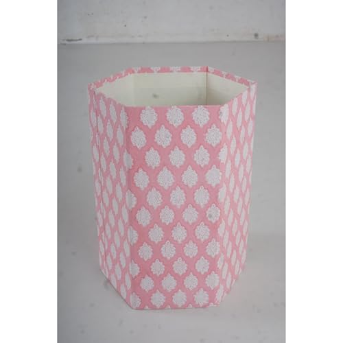 Image of Floral Hand Block Printed 3.3 Gallon Decorative Waste Basket - Eco-Friendly Cardboard Trash Can, Plastic-Free & Sustainable, Perfect for Christmas and Housewarming Gifts (1, Pink Botti)
