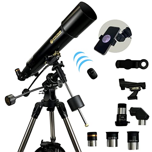 Image of SpectrumOI Telescope for Adults and Kids, 102mm (4 inch) Refractor Telescope, Beginner Telescope for Adults and Kids 8-12, EQ Mount Telescope, Telescopio Profesional with Phone Adapter Wireless Remote
