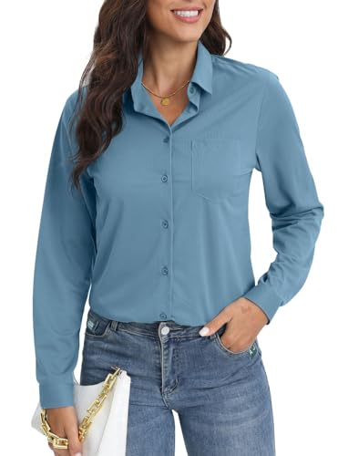 COUXILY Casual Wrinkle Free Button Down Shirts for Women Long