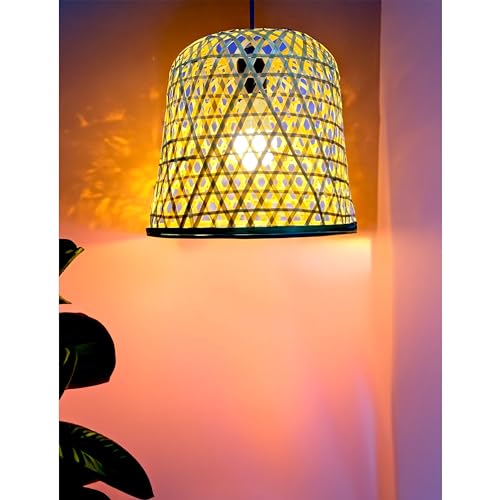 Image of Craftscape Bamboo Hanging Lamp | Bamboo Pendant Lamp | Boho Lampshade | Cane Lampshade | Bamboo Lights Hanging | Bamboo Hanging Lampshade | Collection (StarLamp Set of 2)