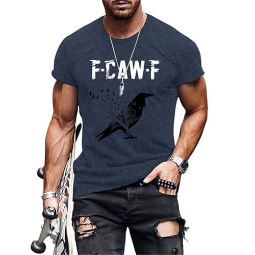 Image of RUMAOZIA F-Caw-F Shirt Men's F-Caw-F Funny Black Bird T-Shirt Funny Halloween Costume Vintage Classic Gothic Clothing Adult Humour T-Shirt Short Sleeve Crew Neck Summer Basic Top, O Navy, 3XL