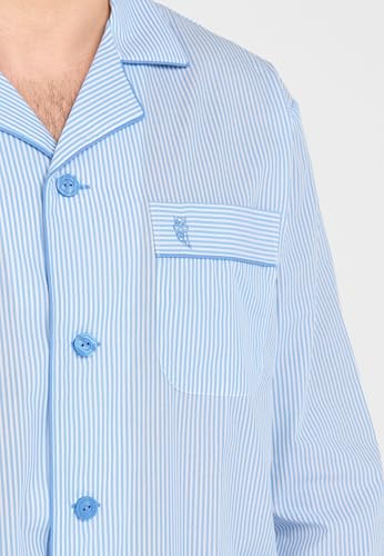 El Búho Nocturno Mens Pajama Set Long Sleeve Woven Poplin Classic Striped Pajama Set for Men, 60% Cotton, 40% Polyester, Blue 1912, XXL4