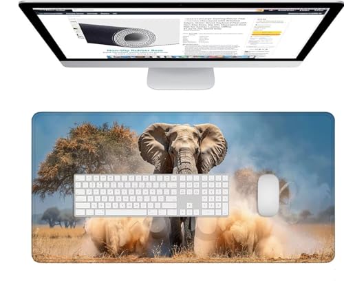 Tapis de Souris Gaming Bleu, Grand Tapis de Souris XXL 700 x 400 x 3 mm, éléphant Mouse Pad pour Clavier et Bureau, avec Bords Surpiqués et Dos Antidérapant Mousepad for Gamer Gaming Accessoire S-X – vue 3