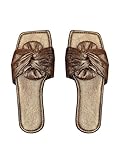 OYOANGLE Sandales plates à bout ouvert métallique torsadé sur le devant pour femme, marron chocolat, 43 EU
