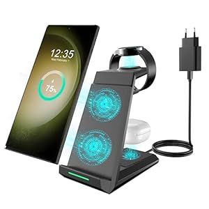 Induktive Ladestation für Samsung，ADADPU Kabelloses Ladegerät 3 in 1 Kompatibel für Galaxy Watch 6/5/5 Pro/4/3/Active 2，Wireless Charger für Samsung S24 S23 S22 Ultra S21 Note 20 Galaxy Buds
