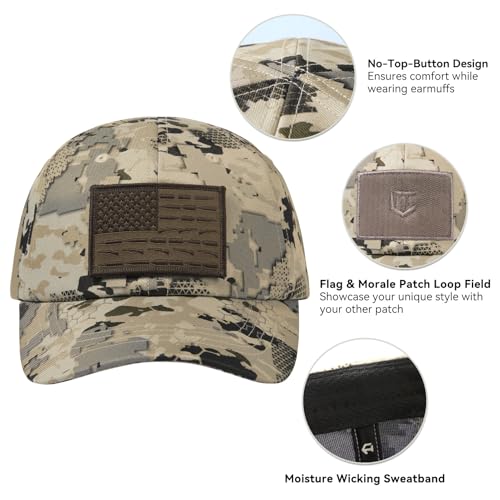 Image of Tactical Hat with Flag Patch Camo Military Army Hats Adjustable Trucker Baseball Cap Soft Top for Shooting