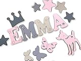  7cm Holzbuchstaben, Türbuchstaben, Kinderzimmer I Tolle Farbkombinationen Jungen Mädchen I Inkl. 2 Sternen sowie Klebepads I Geschenk I Geburtsgeschenk I Taufgeschenk I Kinderzimmerdekoration