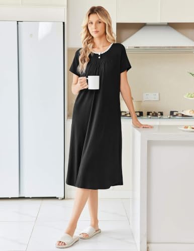 Ekouaer Long Nightgowns for Women Soft Sleep Dress Short Sleeve House Dress - image 2
