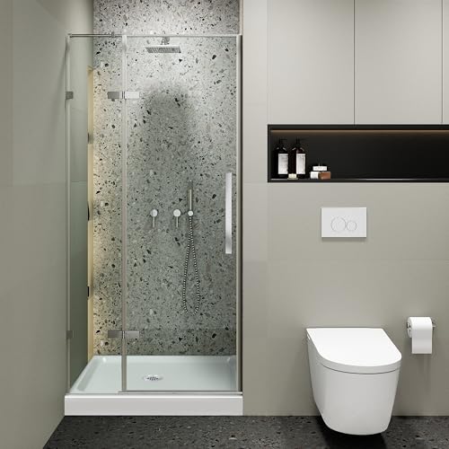 Fine Fixtures Hinged Frameless Shower Door - Clear Tempered Glass