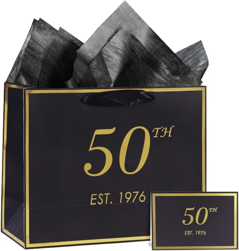 momoake 50th Birthday Gift Bag with Card and Tissue Paper for Men...