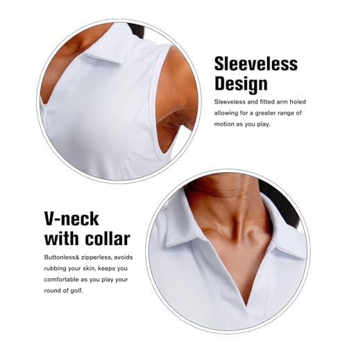CGGMVCG Polo sans Manches à col en V pour Femme - Haut de Golf et de Tennis - Débardeurs de Sport d'été, Blanc, M – vue 6