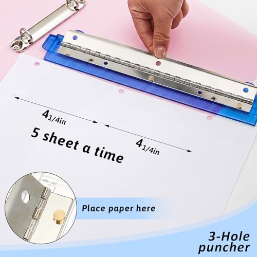 Image of 2 Pcs 3 Hole Puncher for Binder Portable 3 Hole Puncher for Ring Binders with 10 inch Ruler 5 Sheets Capacity for Office and School Supplies (Blue)