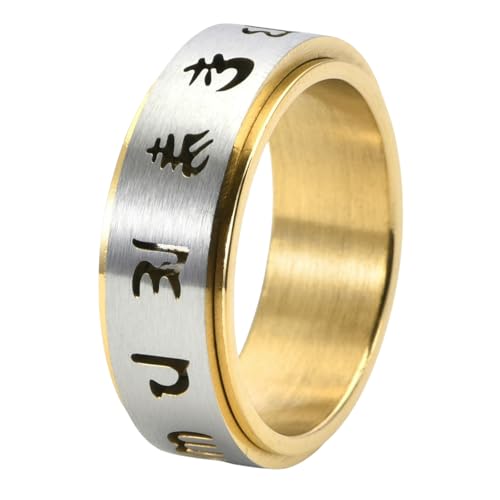 Bague mantra personnalisée homme acier titane robuste anneau rotatif ajouré