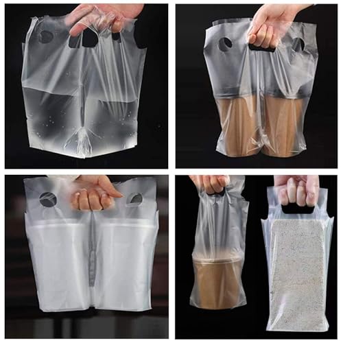 Einwegbecherhalter, 1 Becher Plastikbecherhalterbeutel mit Griff Einwegbecherhalter für heiße und kalte Getränke-Becherhalterbeutel für Kaffeetassen für den Lebensmittelservice 100 PC (16 x 26 cm)